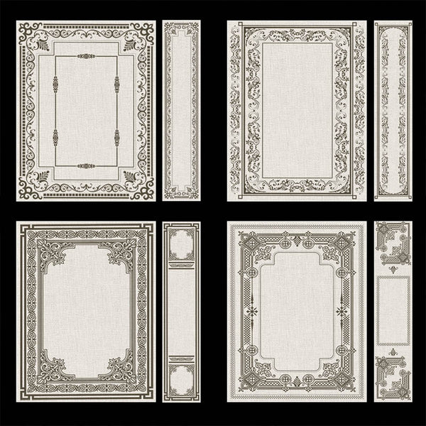 Ornate Book Covers with Spine Vol 5 Creme Linen & Dark Brown Frames - 24 High Resolution Images - Instant Download Digital Clip art