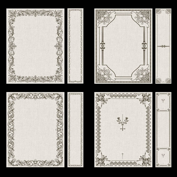 Ornate Book Covers with Spine Vol 5 Creme Linen & Dark Brown Frames - 24 High Resolution Images - Instant Download Digital Clip art