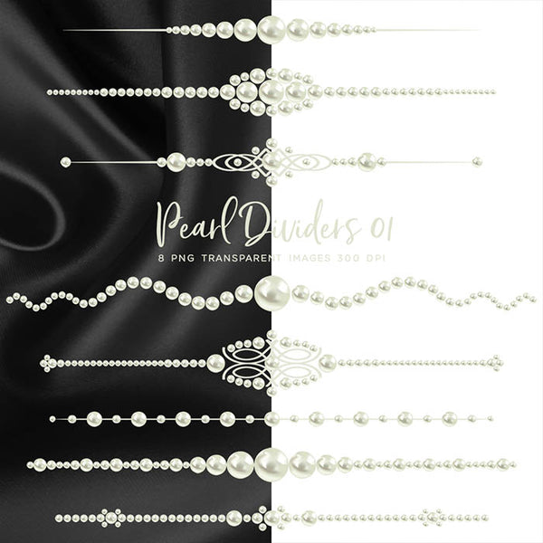 Pearl Dividers 01 Natural color Clip Art gemstone - 8 PNG Transparent Images High Resolution - Instant Download Digital Clipart