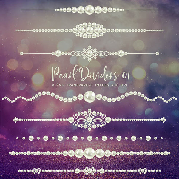 Pearl Dividers 01 Natural color Clip Art gemstone - 8 PNG Transparent Images High Resolution - Instant Download Digital Clipart