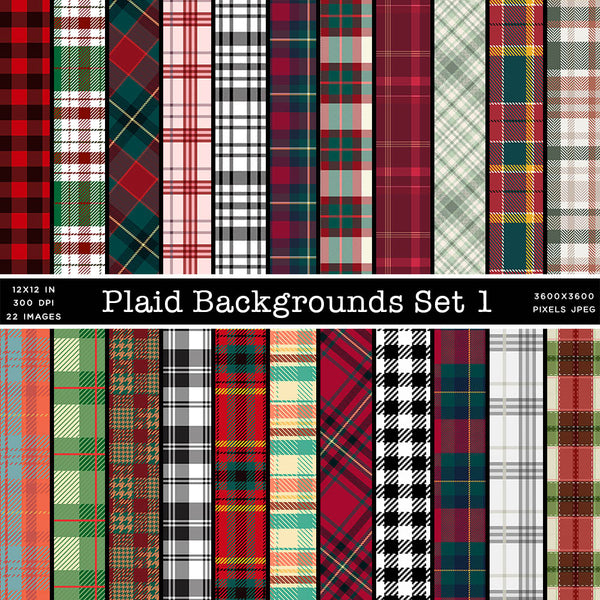 Plaid Background Patterns Set 1 - 22 JPG Images - Instant Download Digital Clip art