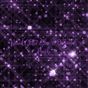 Round Glitter Glow Dust & Diamonds Purple - sparkly 5 PNG Transparent Overlays High Resolution - Instant Download Digital Clip art