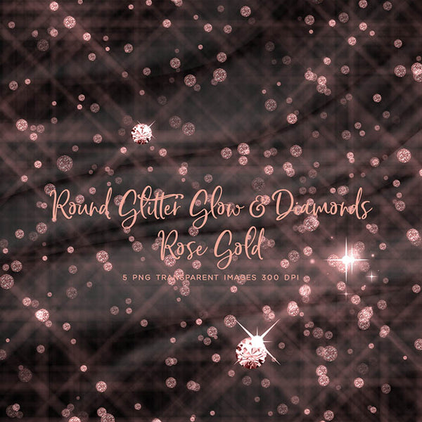 Round Glitter Glow Dust & Diamonds Rose Gold - sparkly 5 PNG Transparent Overlays High Resolution - Instant Download Digital Clip art