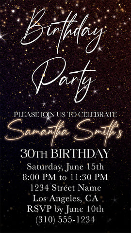 Custom Video Evite Personalized Special Occasion Birthday Party Invitation Sparkly Animated Email, instagram Quicktime Movie Animation