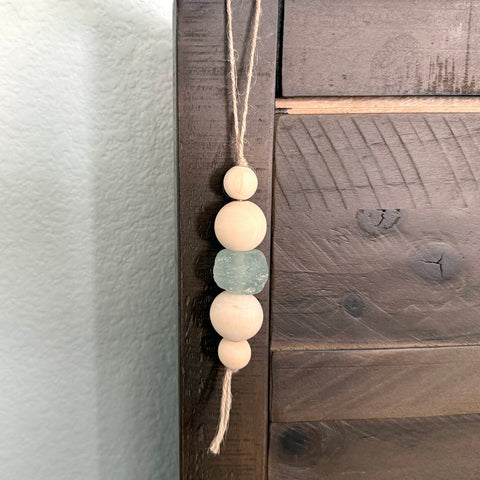 Home Decor Wall Hanging Ornament - Farmhouse Beach Boho Sea Glass, Wood Beads