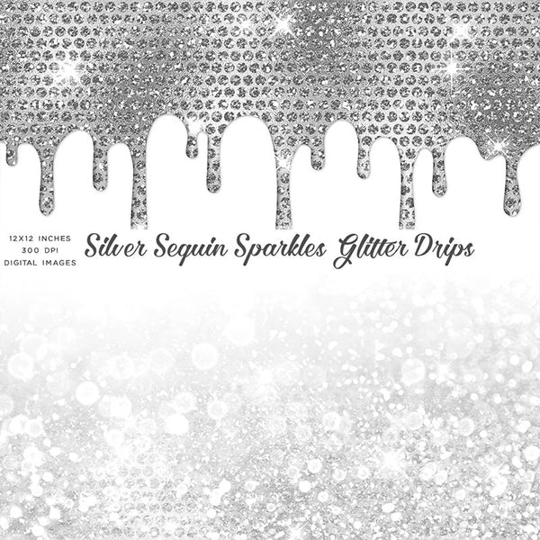 Silver Sequin Sparkles Glitter Drips - Backgrounds Images High Resolution - Instant Download Digital Clip art