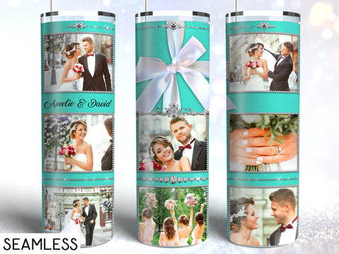 Tumbler Template Design - Blue Box with Ribbon Background PNG Sublimation 20 oz Skinny Tumbler High Resolution Instant Download Full Wrap Digital