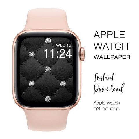 Apple Watch WALLPAPER - Tufted Black Fabric with Diamonds Sparkly gemstone - Instant Download - Watch Background Apple Watch face design