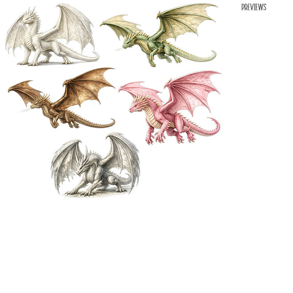 Vintage Dragon Clip Art - 32 PNG Transparent Images High Resolution - Instant Download Digital Clipart