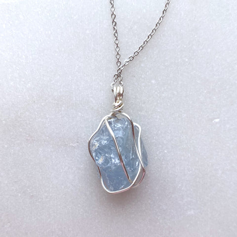 Celestite Raw Crystal Gemstone Wirewrapped 04 - Necklace Handmade Jewelry - Great gift