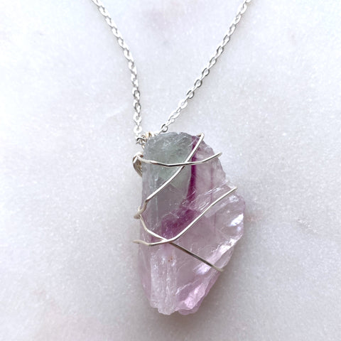 Fluorite Raw Crystal Gemstone Wirewrapped 01 - Necklace Handmade Jewelry - Great gift