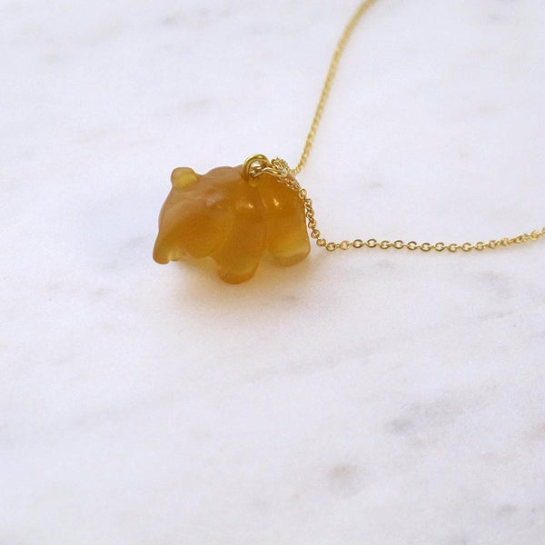 Brown Bear Gemstone animal carvings necklace Gold plated chain necklace Handmade Jewelry