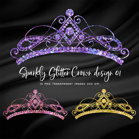 Glitter Crown 01 Sparkly Glitter - 14 Different Colors PNG Transparent Images - Instant Download Digital Clip art