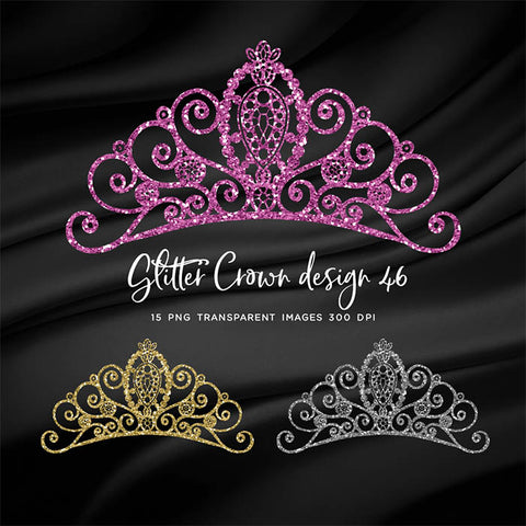 Glitter Crown 46 - 15 Different Colors PNG Transparent Images - Instant Download Digital Clip art