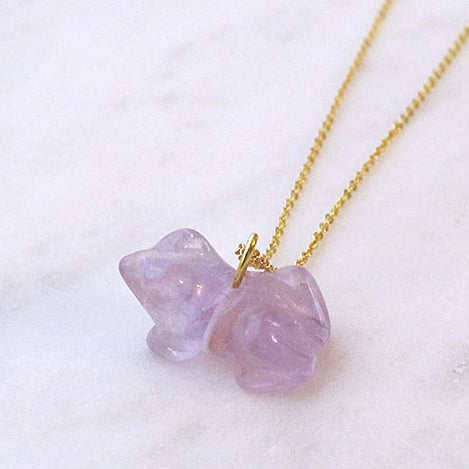 Purple Frog Gemstone animal carvings necklace Gold plated chain necklace Handmade Jewelry