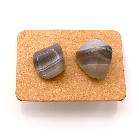 Gemstone Crystal Stud Earrings - Grey Botswana Agate - Handmade Jewelry Great gift