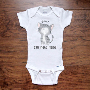 Hello I'm new here cute cat design2 baby onesie bodysuit Hello Handmade design baby birth pregnancy announcement