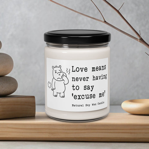 Love means never having to say 'excuse me' - Funny Fart Quote - 9oz Relaxing Scented Soy Candle | Aromatherapy Gift, Home Decor, Self-Care, Eco-Friendly, Candle Lovers