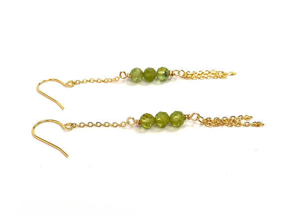 Peridot Genuine Natural Gemstone with Chain Fringe Earrings in colors of Gold Silver or Rose Gold Chain Boho Handmade Jewelry Birthstone