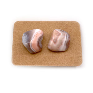 Gemstone Crystal Stud Earrings - Pink Botswana Agate - Handmade Jewelry Great gift