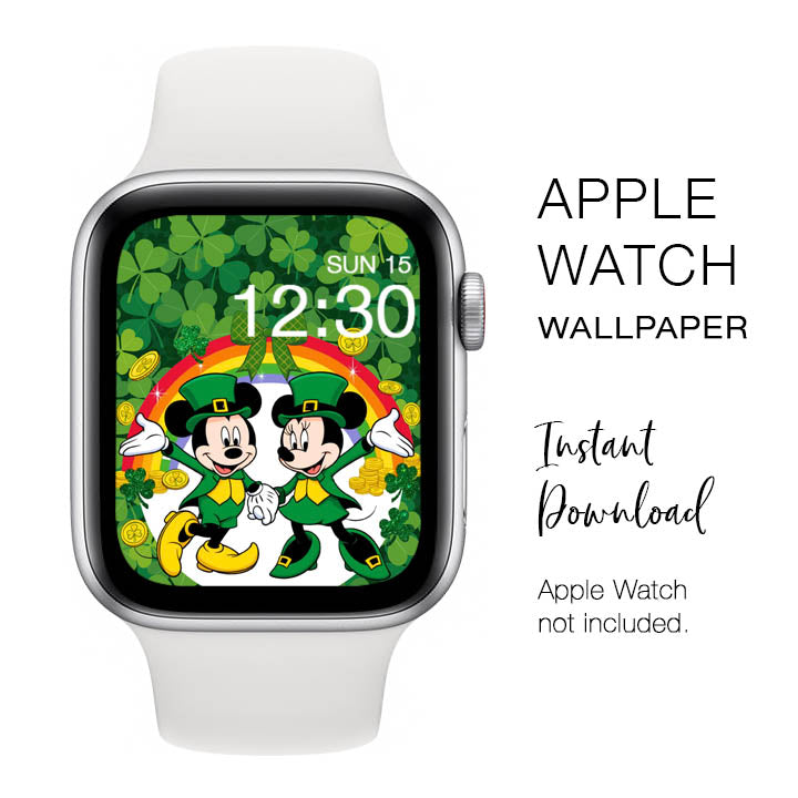 Apple Watch WALLPAPER - Shamrock Mickey & Minnie Mouse 1 St. Patrick's Day - Instant Download - Watch Background Apple Watch face design