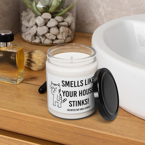 Smells Like Your House Stinks Cat - Funny Quote - 9oz Relaxing Scented Soy Candle | Aromatherapy Gift, Home Decor, Self-Care, Eco-Friendly, Candle Lovers