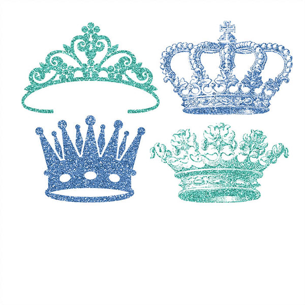 Crowns 8 Different Crowns Teal & Blue Glitter -  PNG Transparent Images - Instant Download Digital Clip art