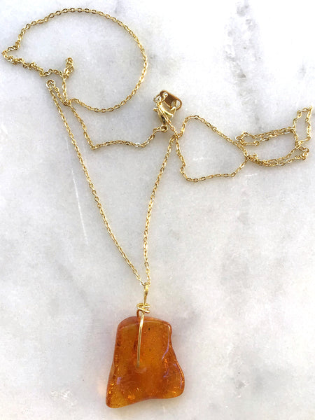 Genuine Natural Baltic Amber Necklace #02 - 16 Kt Gold plated chain necklace Handmade Jewelry - Great gift