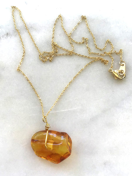 Genuine Natural Baltic Amber Necklace #04 - 16 Kt Gold plated chain necklace Handmade Jewelry - Great gift