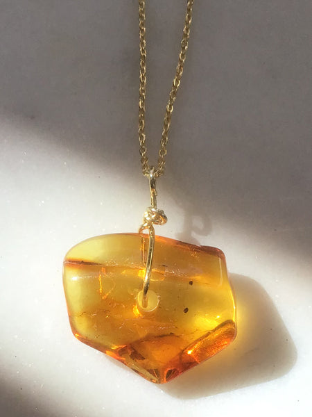 Genuine Natural Baltic Amber Necklace #04 - 16 Kt Gold plated chain necklace Handmade Jewelry - Great gift