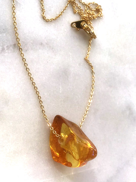 Genuine Natural Baltic Amber Necklace #06 - 16 Kt Gold plated chain necklace Handmade Jewelry - Great gift