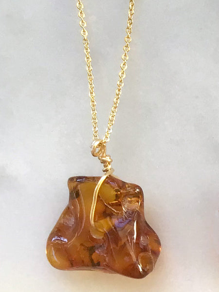 Genuine Natural Baltic Amber Necklace #07 - 16 Kt Gold plated chain necklace Handmade Jewelry - Great gift