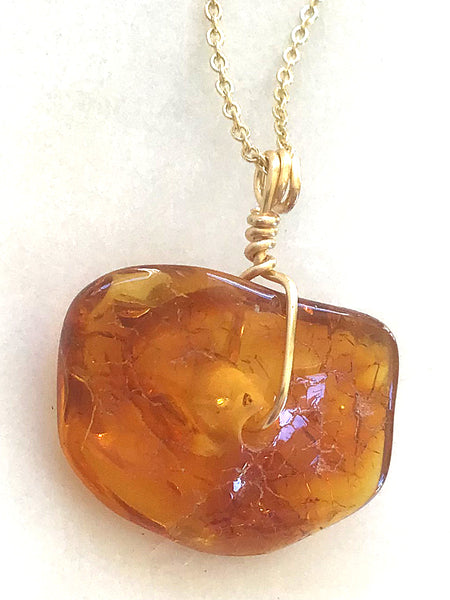 Genuine Natural Baltic Amber Necklace #08 - 16 Kt Gold plated chain necklace Handmade Jewelry - Great gift