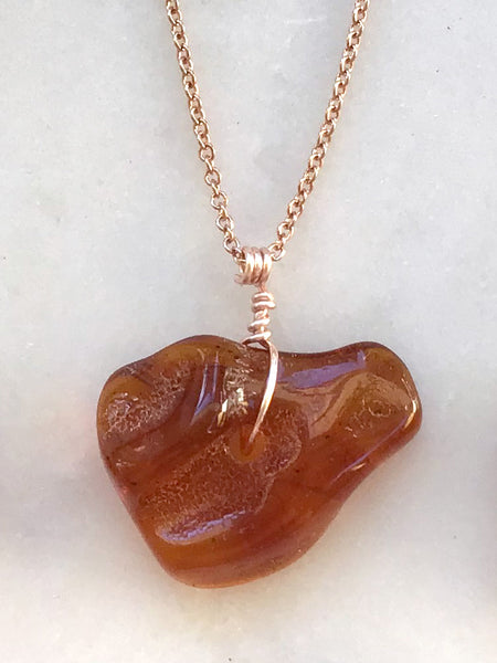 Genuine Natural Baltic Amber Necklace #09 - 16 Kt Rose Gold plated chain necklace Handmade Jewelry - Great gift