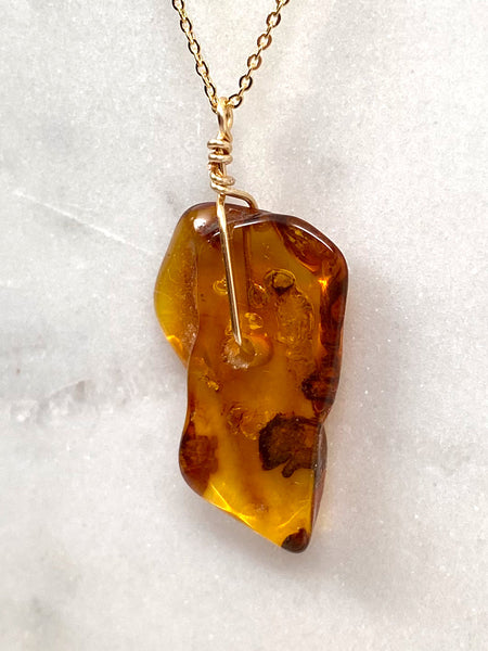 Genuine Natural Baltic Amber Necklace #15 - 16 Kt Gold plated chain necklace Handmade Jewelry - Great gift