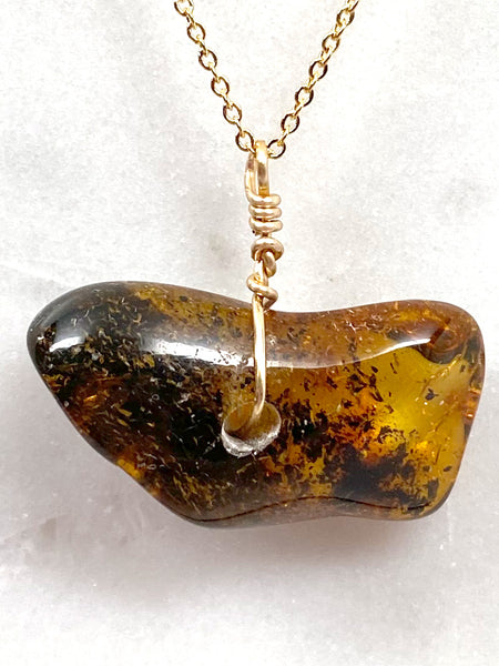 Genuine Natural Baltic Amber Necklace #16 - 16 Kt Gold plated chain necklace Handmade Jewelry - Great gift