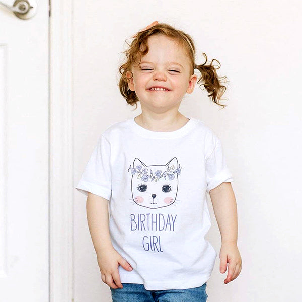 Birthday Girl Boho Cat with flowers - baby onesie Infant & Toddler Soft Shirt First Second Third Fourth Birthday