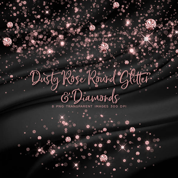 Dusty Rose Round Glitter Dust & Diamonds 01 - sparkly 8 PNG Transparent Overlays High Resolution - Instant Download Digital Clip art