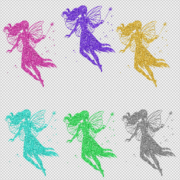 Glittery Fairy with Magic Wand Sparkly Glitter 01 - 10 Colors PNG Transparent Images High Resolution - Instant Download Digital Clipart