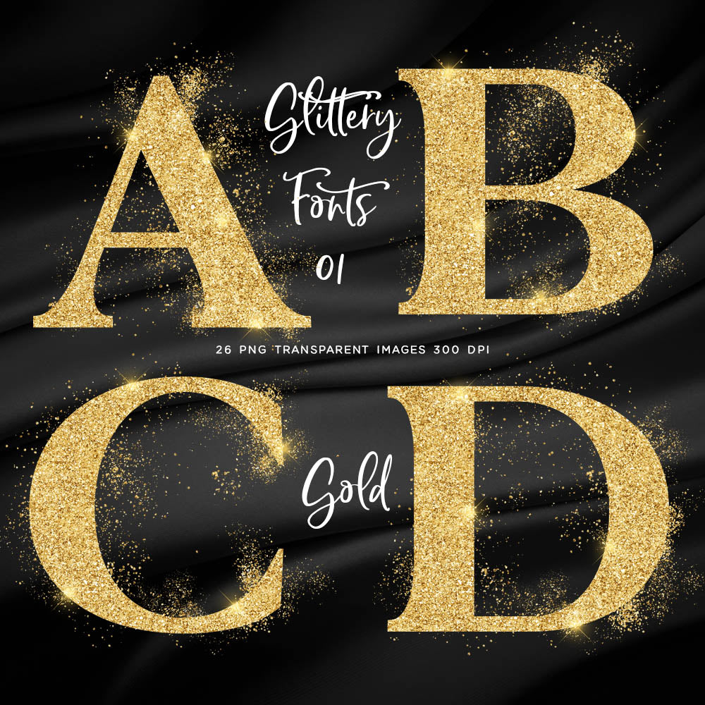 Glittery Fonts 01 Gold Letters Alphabets - These are Clip Art NOT Font - 26 PNG Transparent Images - Instant Download Digital Clip art