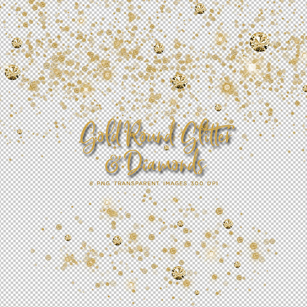 Gold Round Glitter Dust & Diamonds 01 - sparkly 8 PNG Transparent Overlays High Resolution - Instant Download Digital Clip art