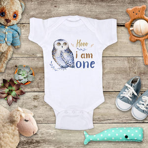 Hooo i am one Owl boho watercolor 1st First Birthday baby bodysuit Infant Toddler Shirt