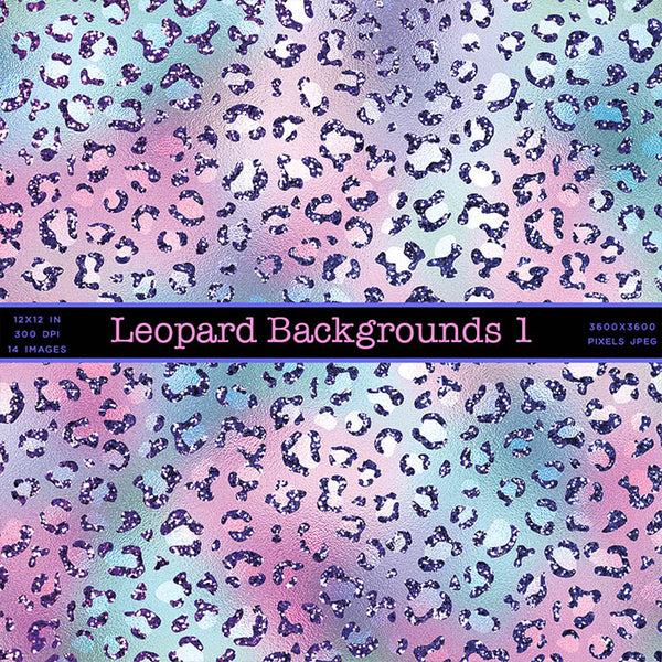 Leopard Backgrounds Iridescent Colorful Patterns - 14 High Resolution JPG Images - Instant Download Digital Clip art