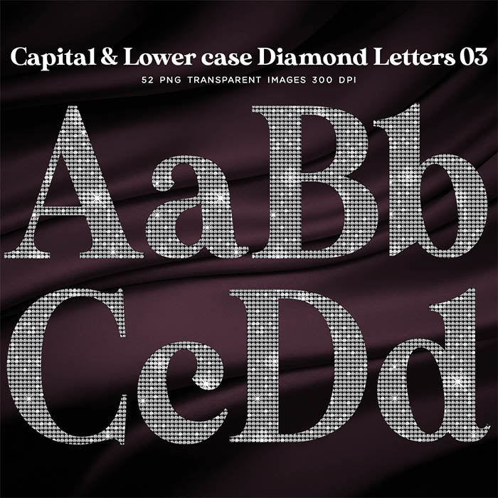 Letters Capital & Lower Case Diamond Alphabet 03 - These are Clip Art NOT Font - 52 PNG Transparent Images - Instant Download Digital Clip art