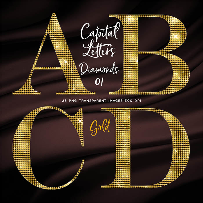 Letters Alphabet Diamonds Capital Letters 01 Gold - These are Clip Art NOT Font - 26 PNG Transparent Images - Instant Download Digital Clip art