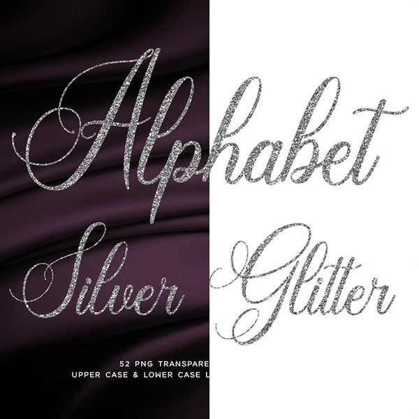 Letters Alphabet Script Silver Glitter 01 - These are Clip Art NOT Font - 26 PNG Transparent Images - Instant Download Digital Clip art