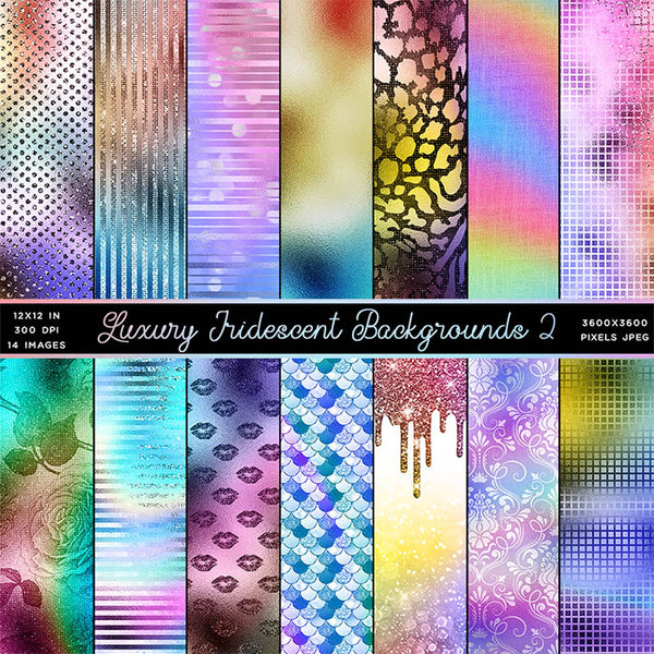 Luxury Iridescent 02 Glitter Backgrounds - 14 High Resolution Images - Instant Download Digital Clip art