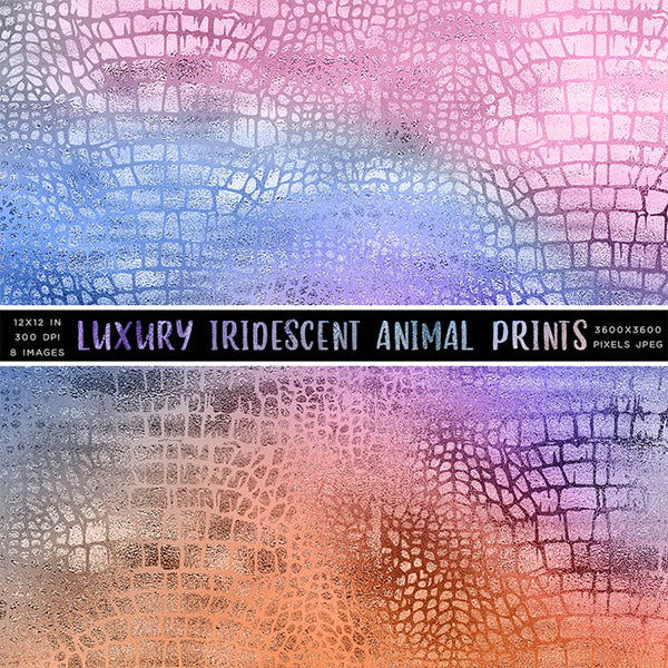 Luxury Iridescent Animal Prints Foil Metallic Backgrounds - 8 High Resolution Images - Instant Download Digital Clip art