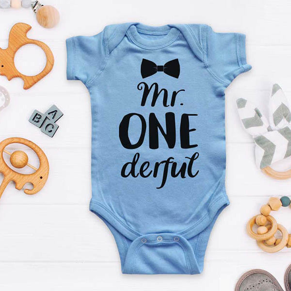 Mr ONE derful Bow Tie First Birthday Boy Outfit Baby Onesie Bodysuit Soft Shirt