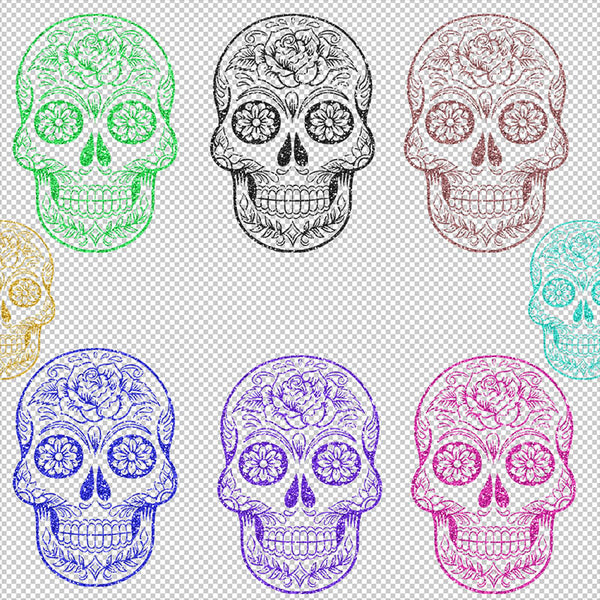 Skull Flower Glitter - Decorative Skull PNG Transparent Images - Instant Download Digital Clip art